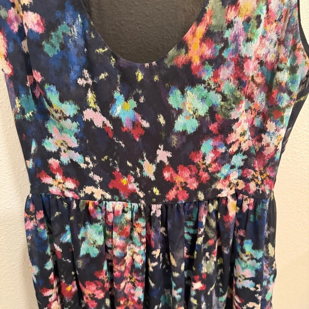 ZARA WOMAN Sleeveless Dress Fit & Flared Midnight Blue w/Floral Size S High Low